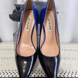 JOY IN LOVE Black and Blue Patent Pointed-Toe Pumps NWOT